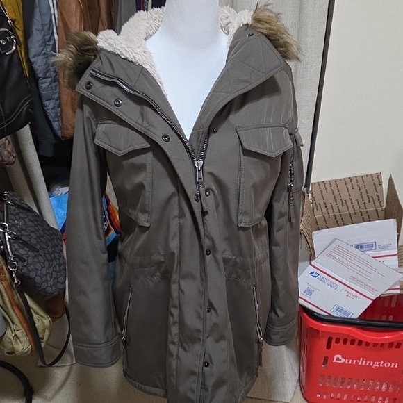 13 nyc Jackets & Blazers - Olive Utility Jacket with Fur Trim Hood